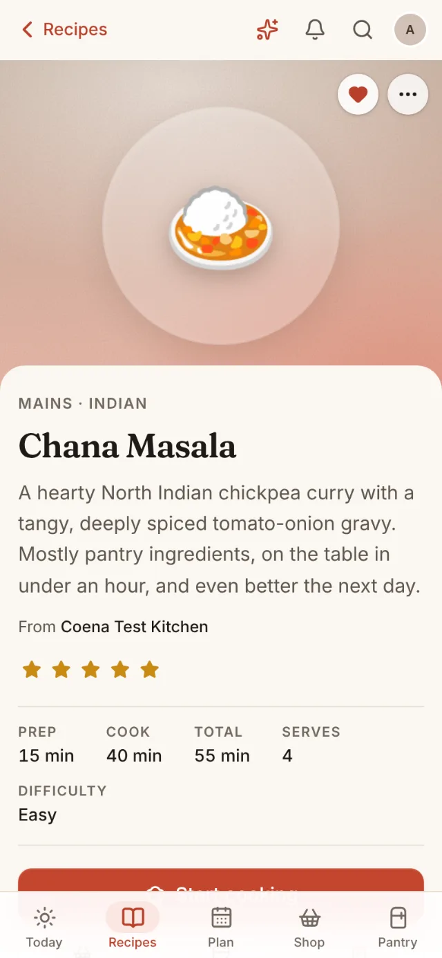 The same kind of recipe in Hedgehog Chef: title, photo, times and ingredients, with the original site credited